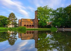 Lato, Staw, Muzeum, Brandenburskie Muzeum Sztuki Współczesnej, Drzewa, Cottbus, Niemcy