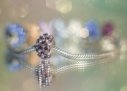 Charms, Bransoletka, Srebro, Biżuteria, Kryształki Svarowskiego, Bokeh