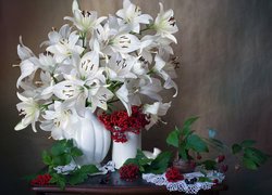Kwiaty, Białe, Lilie, Wazon, Kalina
