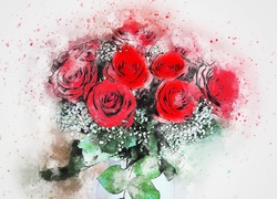 Bukiet czerwonych róż w grafice paintography