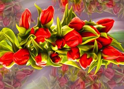 Bukiet czerwonych tulipanów na kolorowym tle