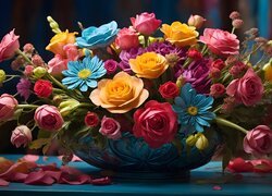Bukiet kolorowych kwiatów w misie