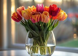 Bukiet, Kolorowe, Tulipany, Wazon Kwiat, Tulipan
