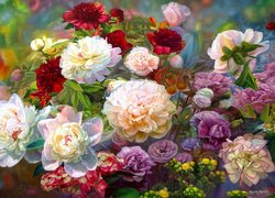 Bukiet kwiatów z piwoniami w malarstwie Zbigniewa Kopani