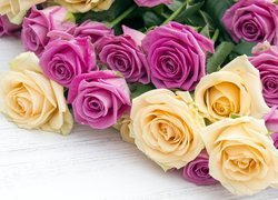 Różowe, Żółte, Róże, Bukiet