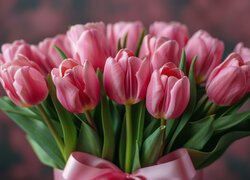 Kwiaty, Tulipany, Różowe, Kokarda