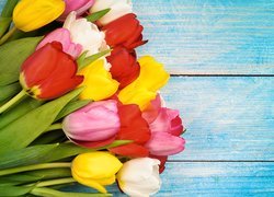 Kwiaty, Tulipany, Bukiet, Deski