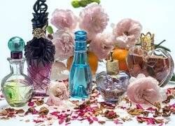 Róże, Perfumy, Butelki, Kompozycja
