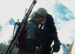 Całująca się para Geralt i Yennefer z gry Wiedźmin 3