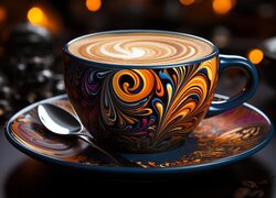 Cappuccino w kolorowej filiżance