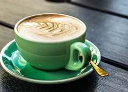 Kawa, Cappuccino, Zielona, Filiżanka, Talerzyk, Łyżeczka
