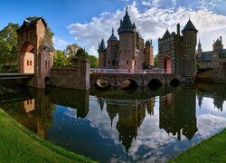 Holandia, Haarzuilens, Zamek, Castle De Haar, Wieża, Most, Staw, Odbicie