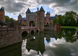 Holandia, Utrecht, Zamek, Castle De Haar, Wieża, Most, Staw, Odbicie