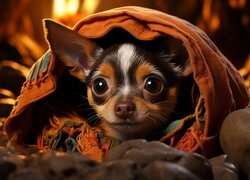 Chihuahua owinięty kocem
