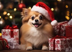 Pies, Chihuahua, Czapka, Mikołaja, Prezenty