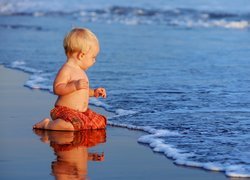 Morze, Plaża, Chłopiec, Dziecko