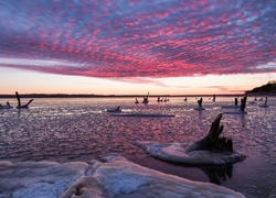 Stany Zjednoczone, Stan Kansas, Tuttle Creek Lake, Jezioro, Lód, Chmury