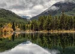 Góry Skaliste, Drzewa, Jezioro, Officers Gulch Pond, Kolorado, Stany Zjednoczone