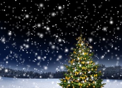 Zima, Śnieg, Boże Narodzenie, Choinka, Dekoracja