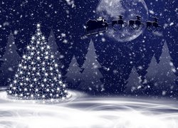 Boże Narodzenie, Choinka, Las, Zaprzęg, Mikołaja, Śnieg