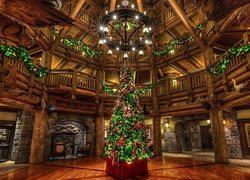 Choinka w holu Hotelu Disneys Wilderness Lodge