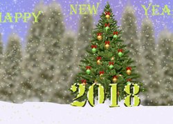Świąteczne, Sylwester, Życzenia, Napis, Happy New Year 2018, Choinka