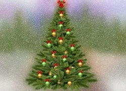 Choinka, Ozdoby, Śnieg, Rozmycie, Boże Narodzenie, 2D