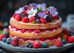 Ciastko owocowe udekorowane kwiatami