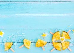 Ananas, Plastry, Ćwiartki, Kwiaty, Plumeria, Kostki, Lodu, Deski
