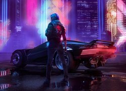 Gra, Cyberpunk 2077, Kobieta, Samochód, Broń