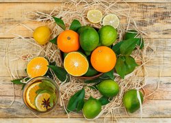 Owoce, Pomarańcze, Limonki, Listki, Deski