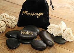 Spa, Czarne, Kamienie, Biały, Ręcznik, Torba, Napis, Masaż, Relaks
