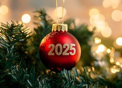 Gałązki, Czerwona, Bombka, Nowy Rok, 2025