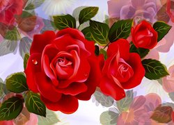 Kwiaty, Czerwone, Róże, 2D