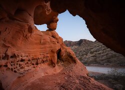 Jaskinia, Skały, Rzeka, Góry, Park stanowy Valley of Fire, Nevada, Stany Zjednoczone