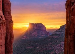 Zachód słońca, Czerwone, Skały, Cathedral Rocks, Sedona, Arizona, Stany Zjednoczone