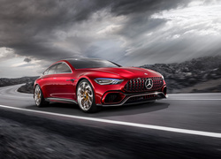 Czerwony, Mercedes AMG GT Concept, 2017, Szosa, Chmury