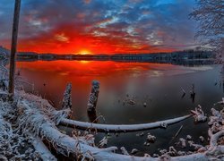 Jezioro, Zima, Zachód słońca