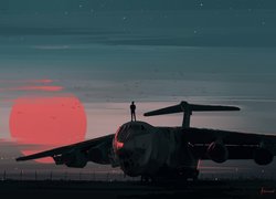 Paintography, Samolot, Zachód słońca, Człowiek