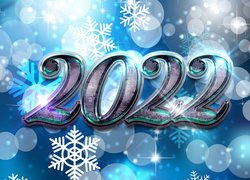 Nowy Rok, Data, 2022, Śnieżynki, Niebieskie tło