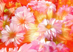 Delikatne różowe kwiaty w grafice fractalius