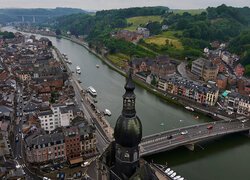 Belgia, Dinant, Rzeka Moza, Most, Domy