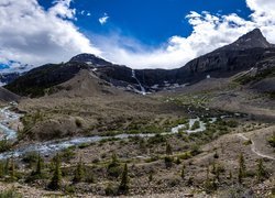 Góry, Rzeki, Dolina, Bow Glacier Falls Valley, Park Narodowy Banff, Prowincja Alberta, Kanada