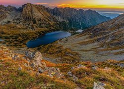 Góry, Tatry Wysokie, Dolina Pięciu Stawów, Jeziora, Jesień, Roślinność, Skały, Polska