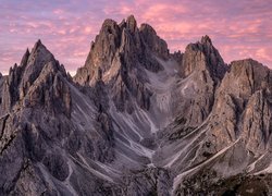 Włochy, Południowy Tyrol, Góry Dolomity, Wschód słońca, Skały