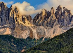 Góry, Dolomity, Drzewa, Południowy Tyrol, Włochy