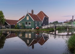 Domy, Wiatrak, Most, Kanał, Skansen Zaanse Schans, Zaandam, Holandia