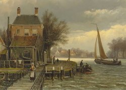 Dom z pomostem nad jeziorem w obrazie Willema Koekkoeka