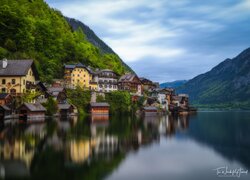 Hallstatt, Austria, Jezioro, Domy, Góry