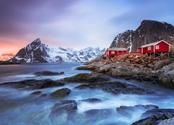 Norwegia, Wioska Reine, Góry, Morze, Skały